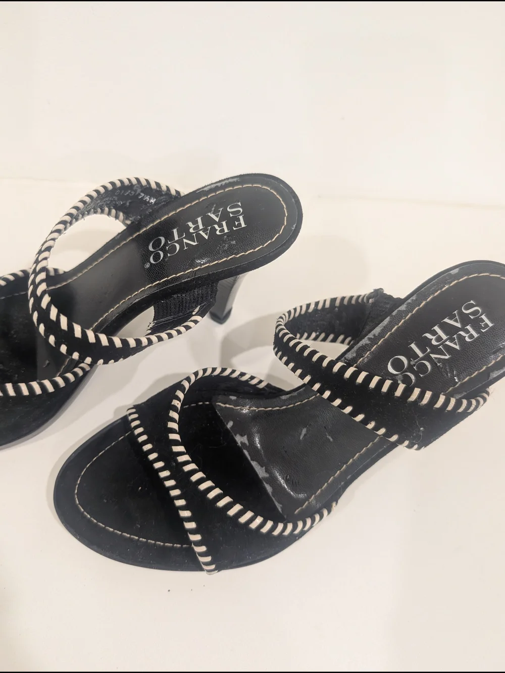Franco Sarto Black Suede Two-Strap Sandals